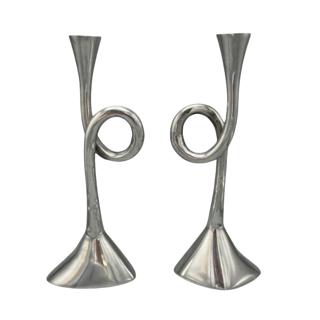 Vintage aluminium spiraal kandelaar - set van 2
