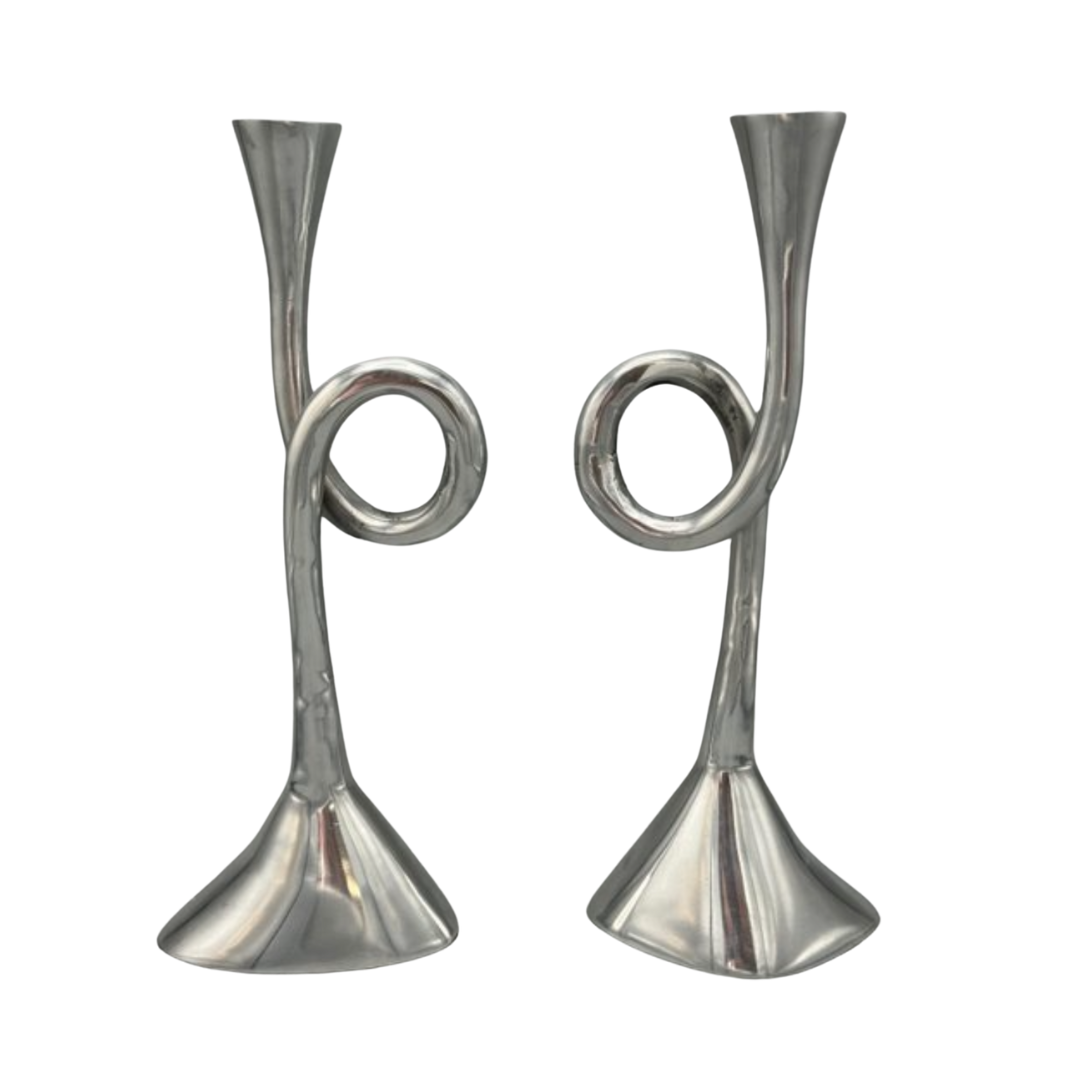 SPIRAAL KAARSHOUDER | SET VAN 2 | ALUMINIUM | ZILVER | VINTAGE
