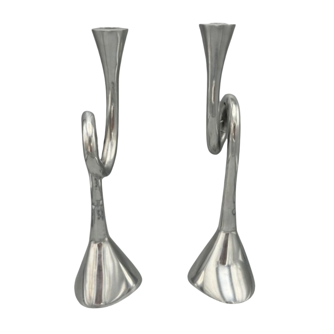 SPIRAAL KAARSHOUDER | SET VAN 2 | ALUMINIUM | ZILVER | VINTAGE