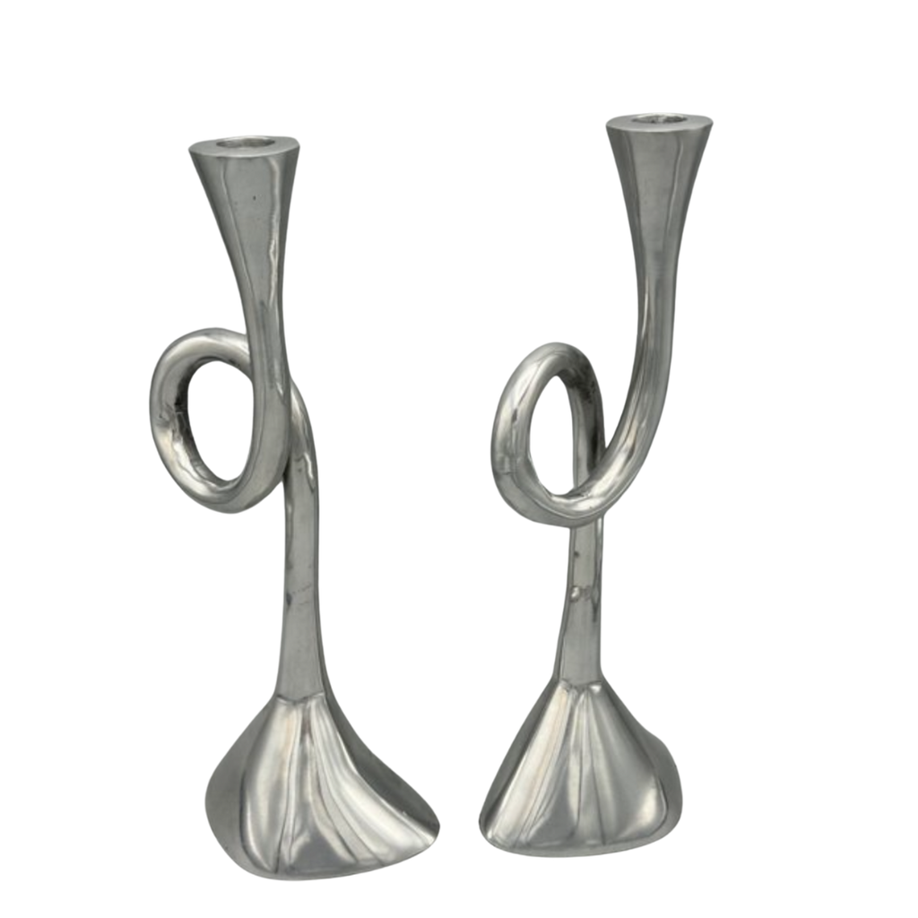 Vintage aluminium spiraal kandelaar - set van 2