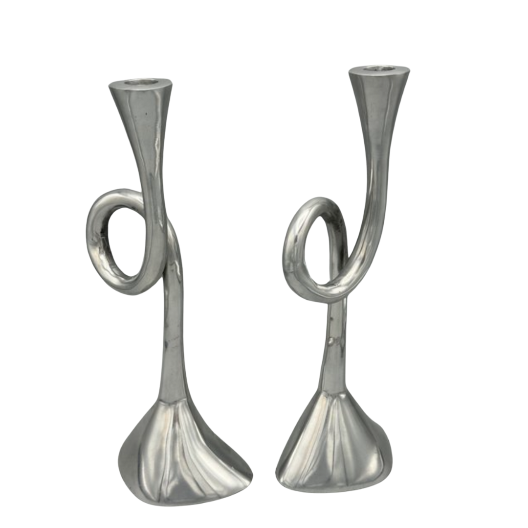 Vintage aluminium spiraal kandelaar - set van 2