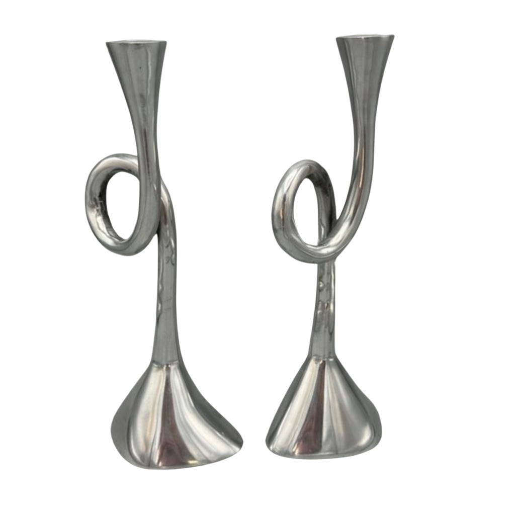 Vintage aluminium spiraal kandelaar - set van 2