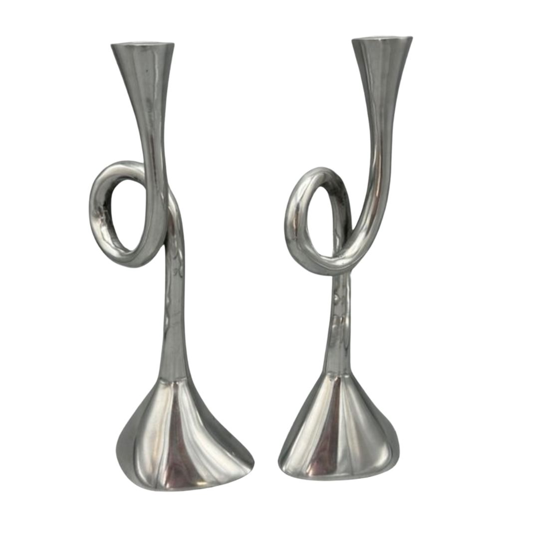 Vintage aluminium spiraal kandelaar - set van 2