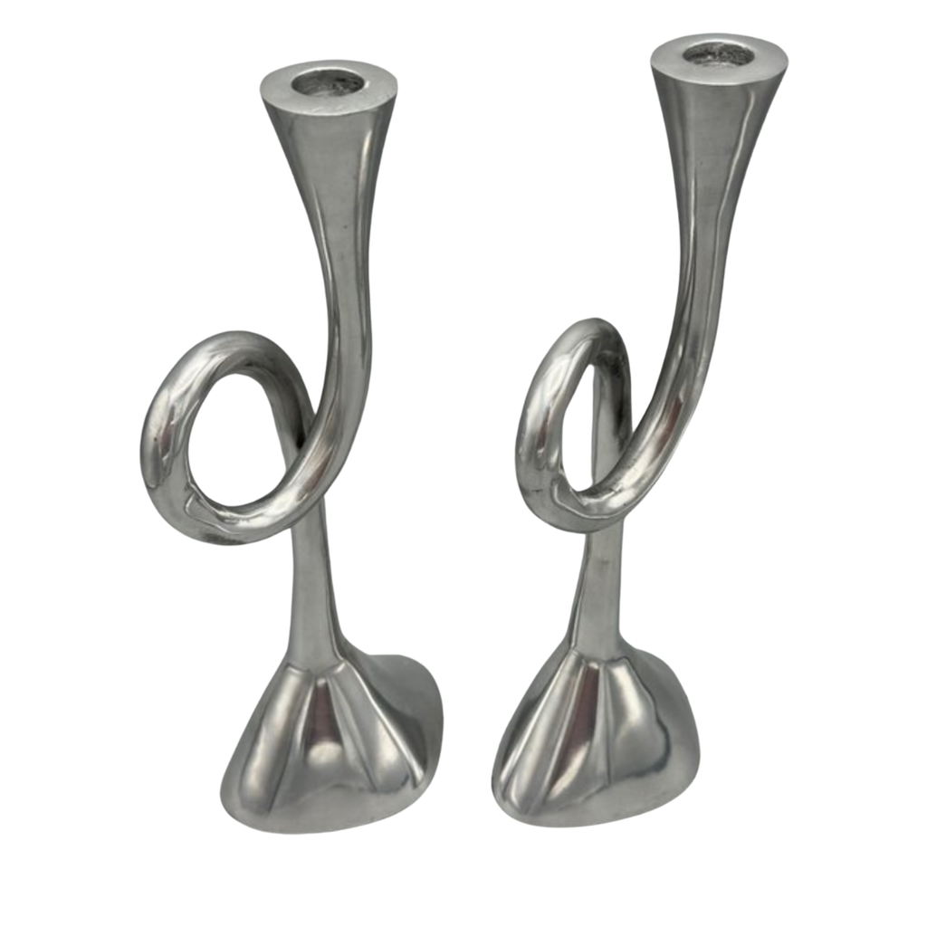 Vintage aluminium spiraal kandelaar - set van 2