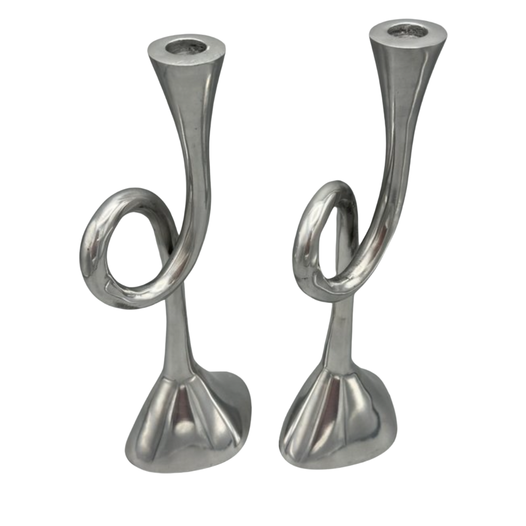 Vintage aluminium spiraal kandelaar - set van 2