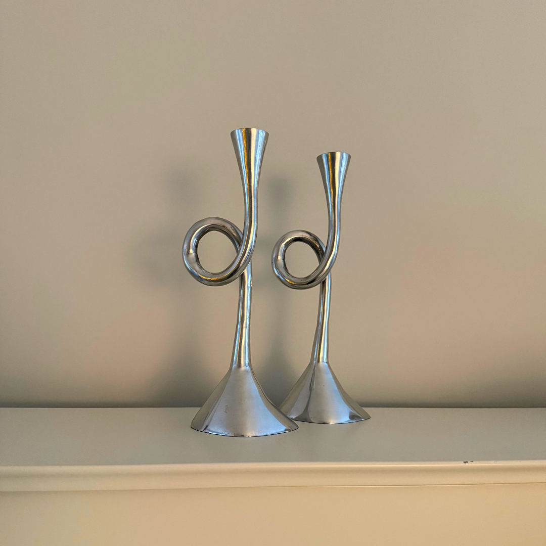 Vintage aluminium spiraal kandelaar - set van 2