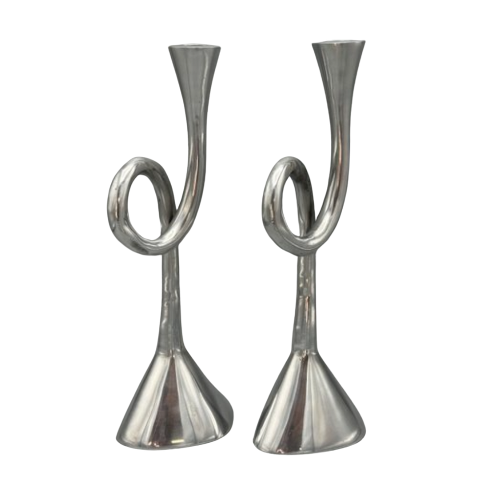 Vintage aluminium spiraal kandelaar - set van 2