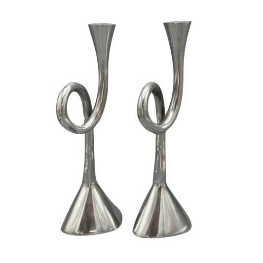 SPIRAAL KAARSHOUDER | SET VAN 2 | ALUMINIUM | ZILVER | VINTAGE