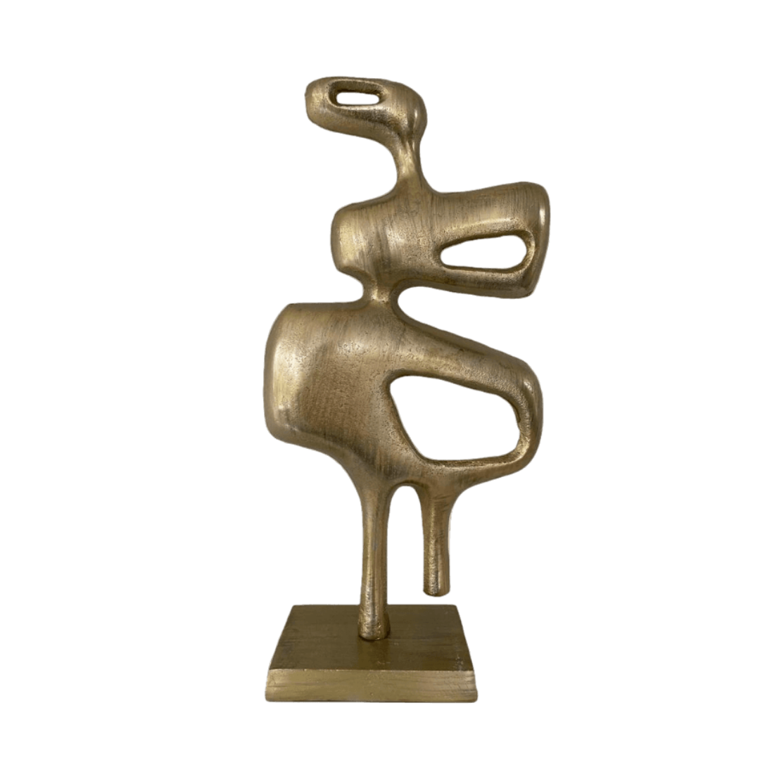 Metalen sculptuur. Modern goudkleurig, organisch gevormd sculpture ornament.  Afmetingen:  L19,5cm x B8,5cm x H39,5cm