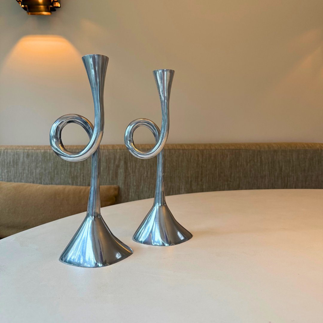SPIRAAL KAARSHOUDER | SET VAN 2 | ALUMINIUM | ZILVER | VINTAGE