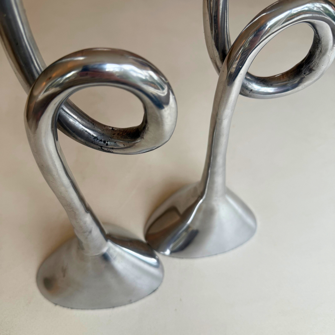 Vintage aluminium spiraal kandelaar - set van 2