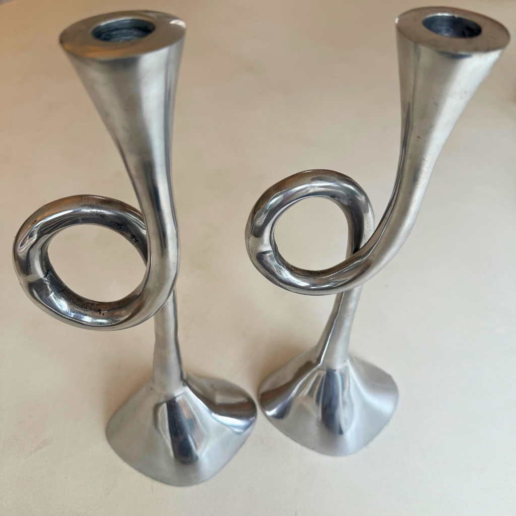 Vintage aluminium spiraal kandelaar - set van 2