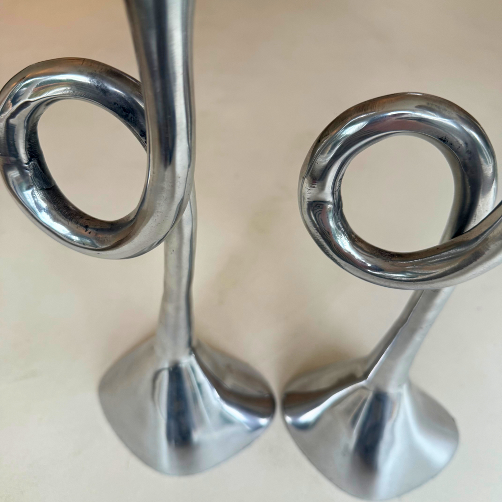 Vintage aluminium spiraal kandelaar - set van 2