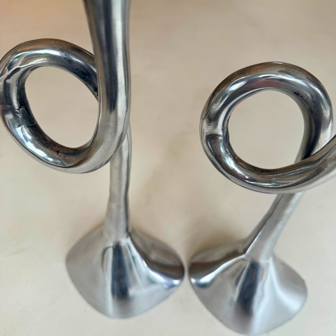 SPIRAAL KAARSHOUDER | SET VAN 2 | ALUMINIUM | ZILVER | VINTAGE