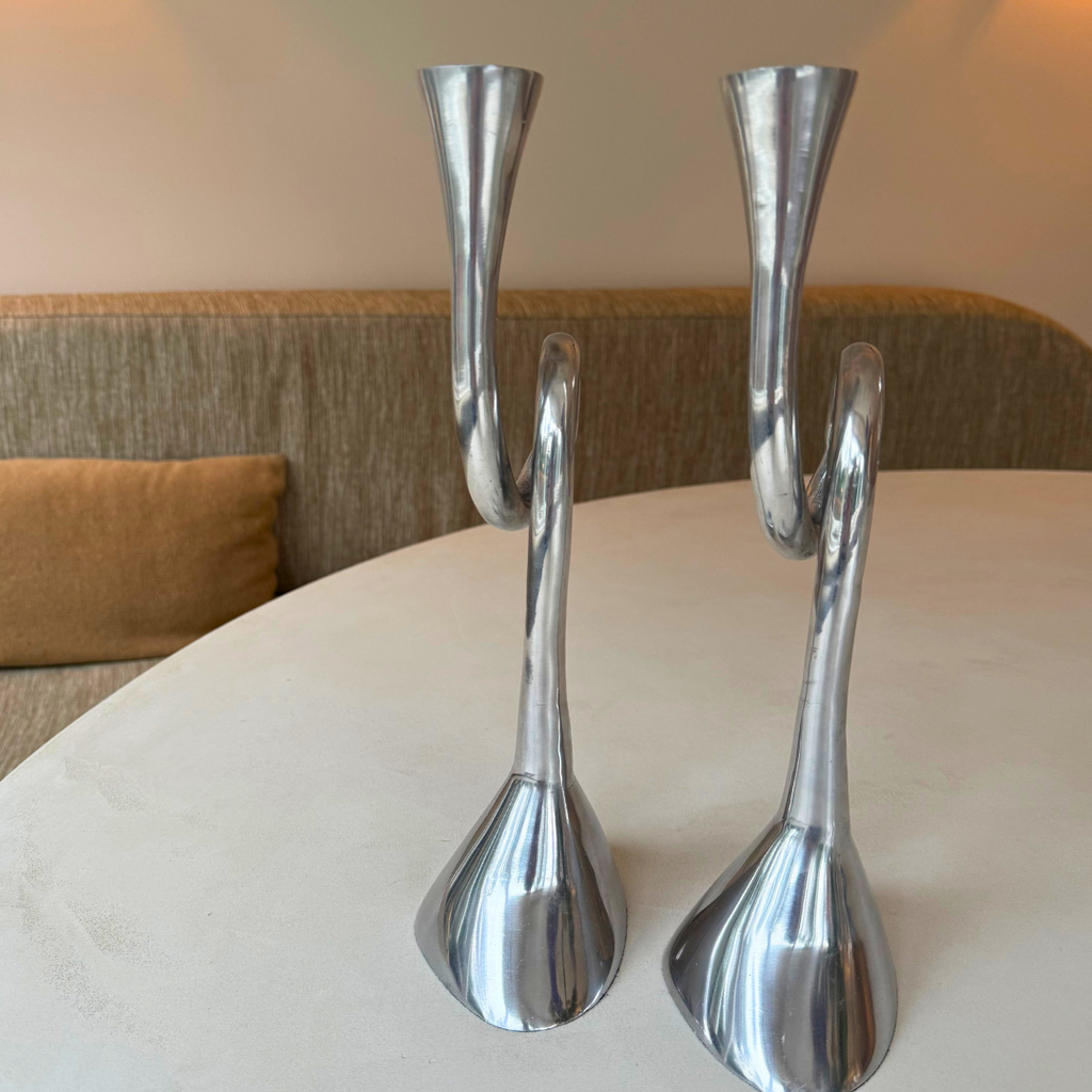 Vintage aluminium spiraal kandelaar - set van 2