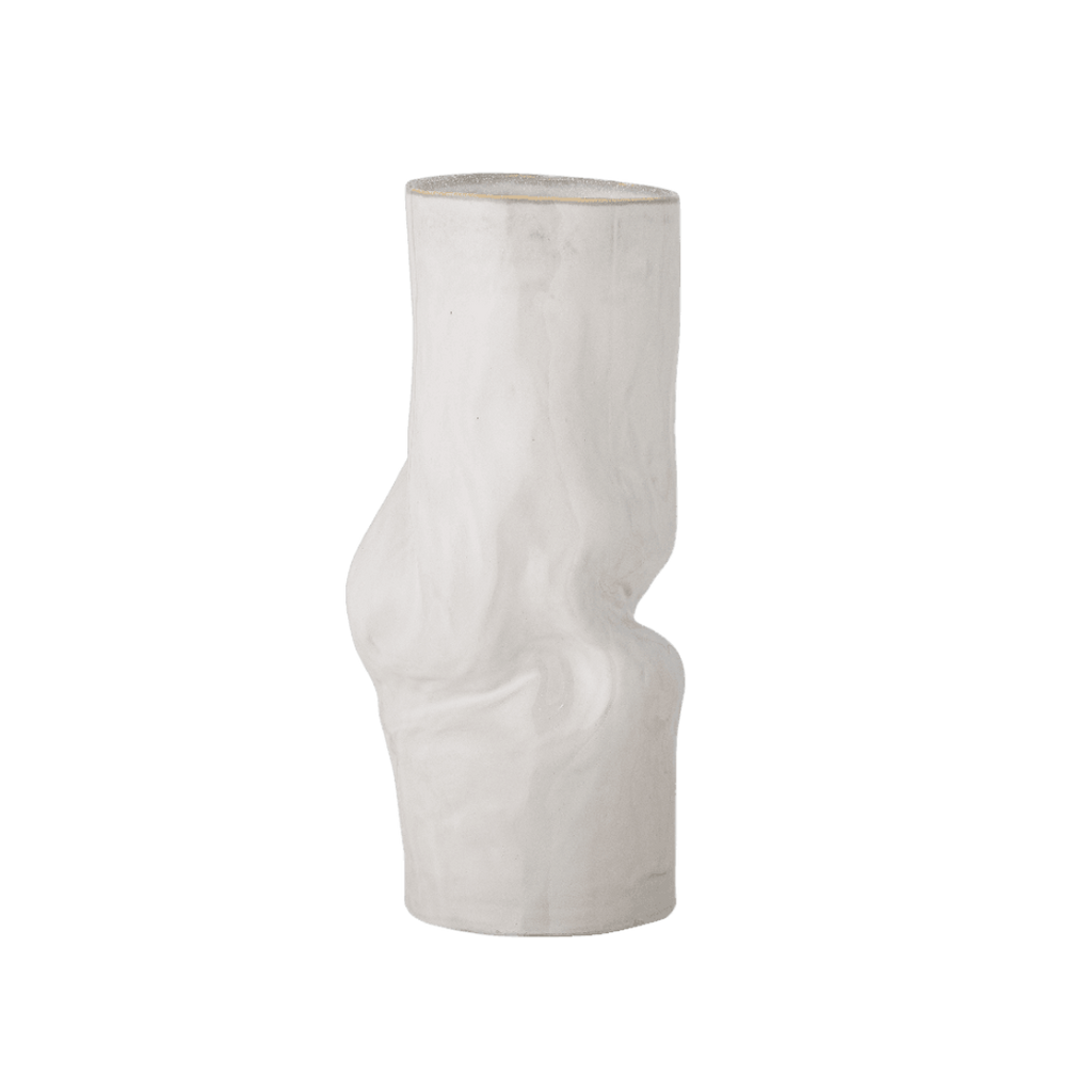 Bloomingville Araba aardewerk vaas met een wit reactief glazuur. Afmetingen: ⌀13,5 cm x H29,5 cm