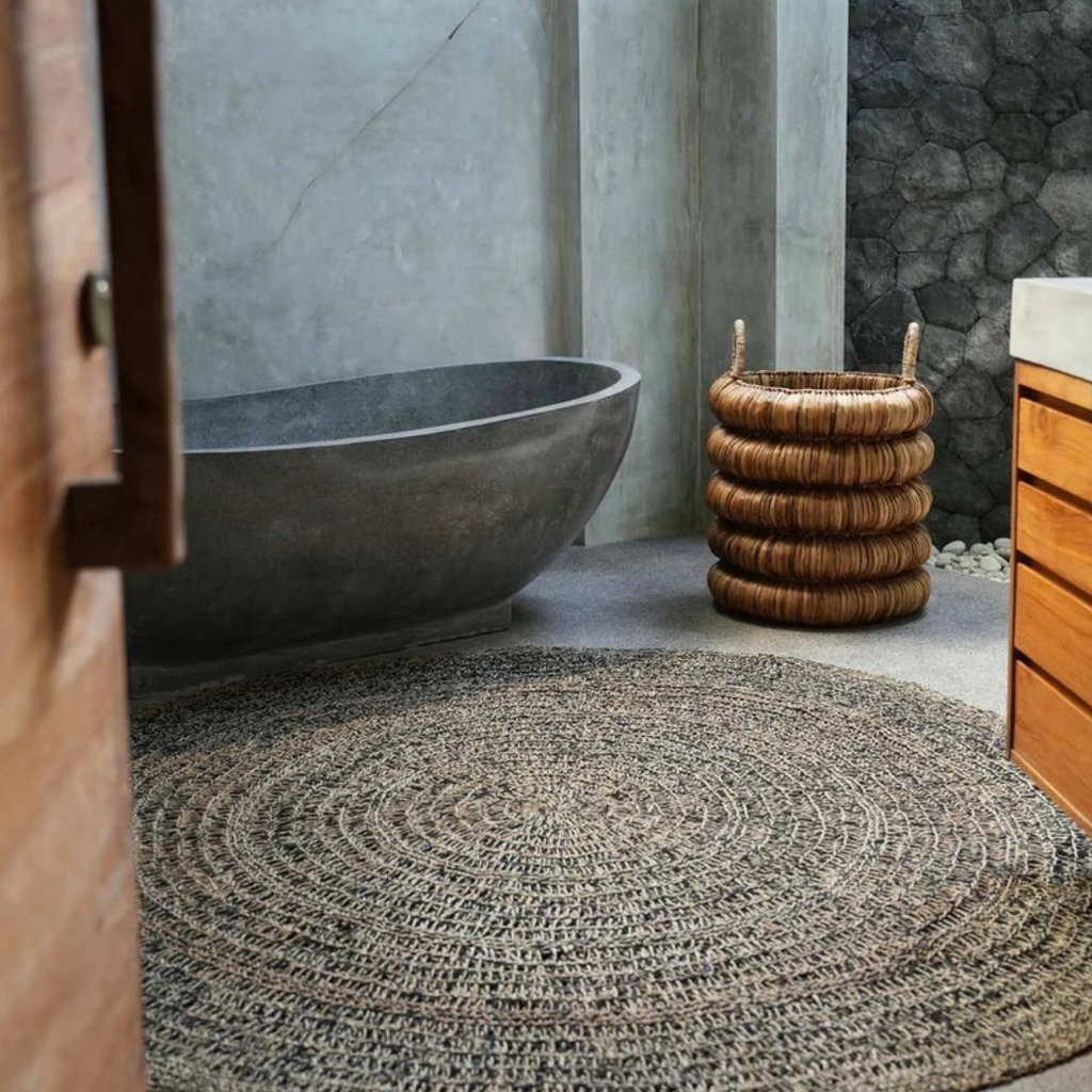 ROND TAPIJT | ZEEGRAS | NATUREL | ZWART