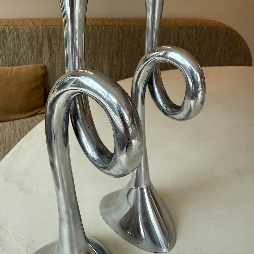 SPIRAAL KAARSHOUDER | SET VAN 2 | ALUMINIUM | ZILVER | VINTAGE