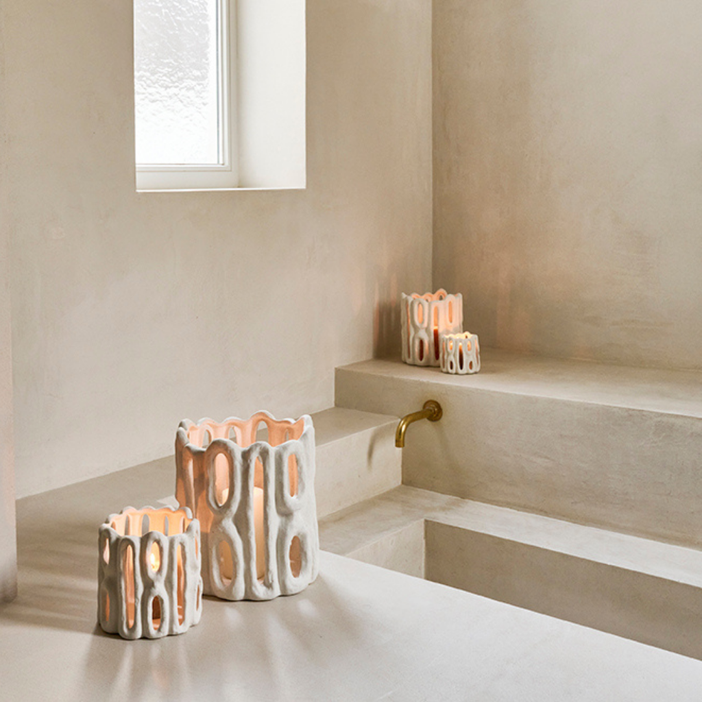 Cadiz - windlicht van steen in wit