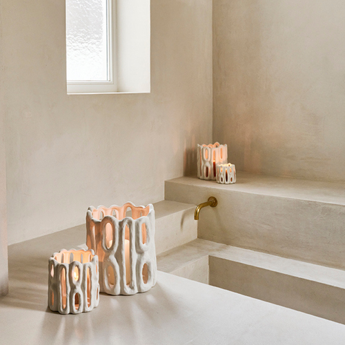 Cadiz - windlicht van steen in wit