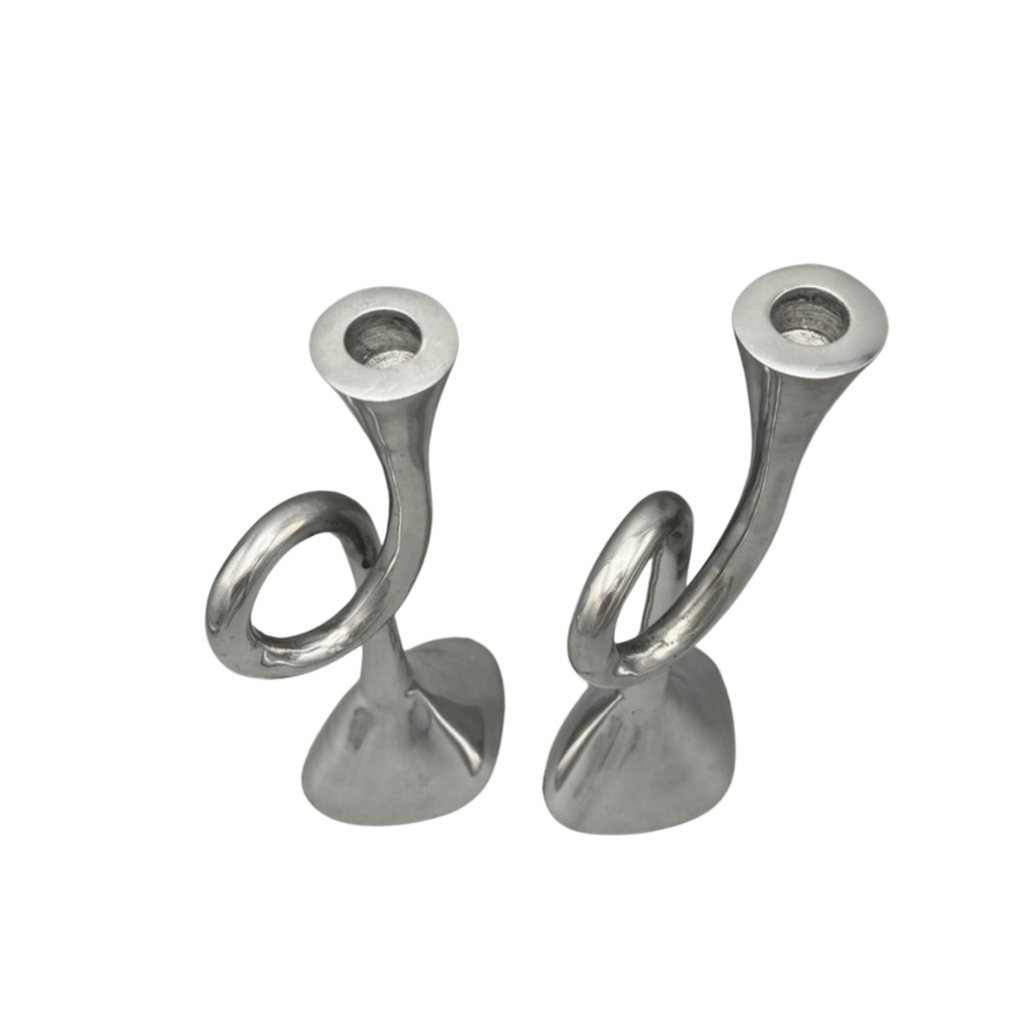 Vintage aluminium spiraal kandelaar - set van 2