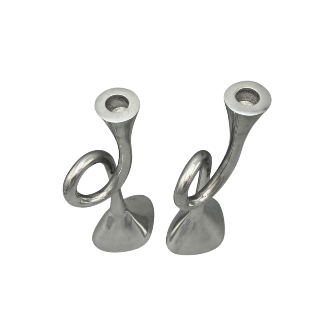 SPIRAAL KAARSHOUDER | SET VAN 2 | ALUMINIUM | ZILVER | VINTAGE
