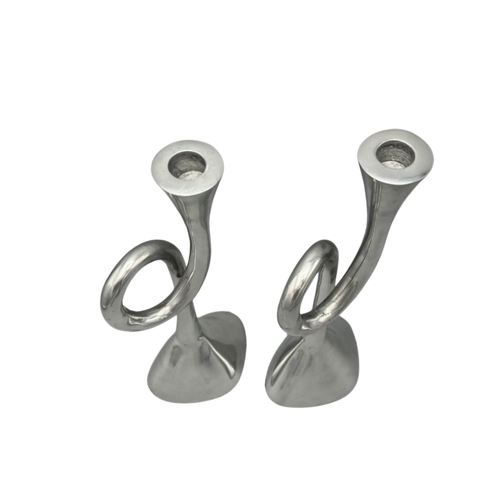 Vintage aluminium spiraal kandelaar - set van 2