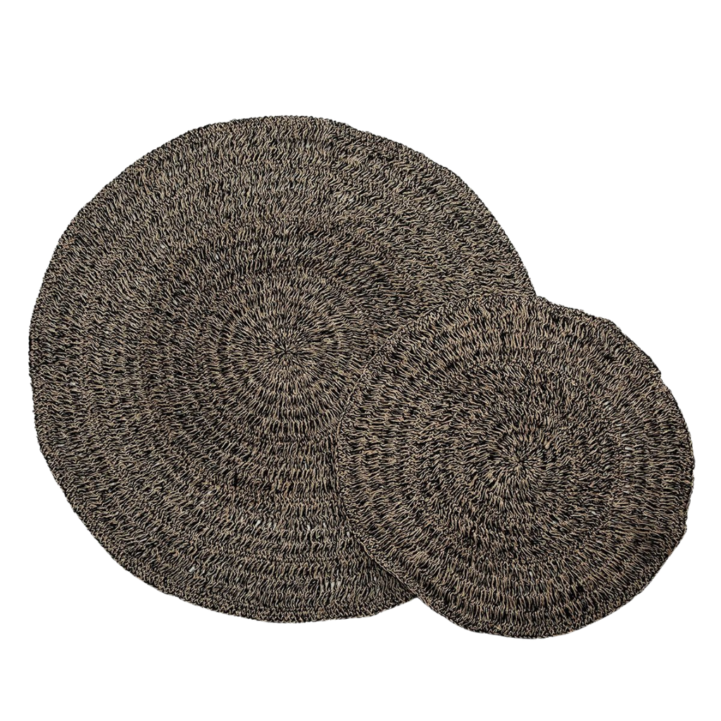 ROND TAPIJT | ZEEGRAS | NATUREL | ZWART