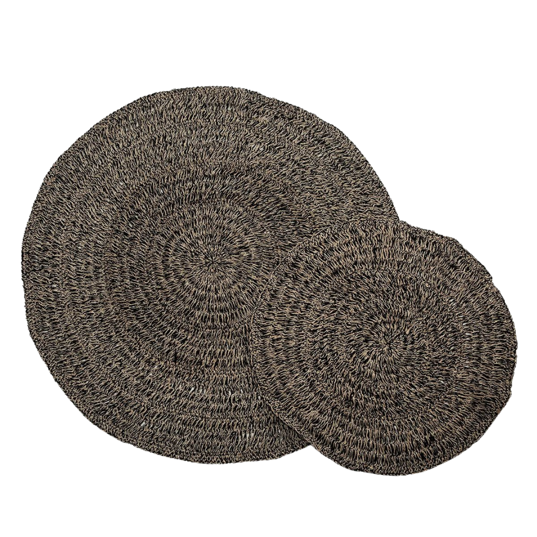 ROND TAPIJT | ZEEGRAS | NATUREL | ZWART