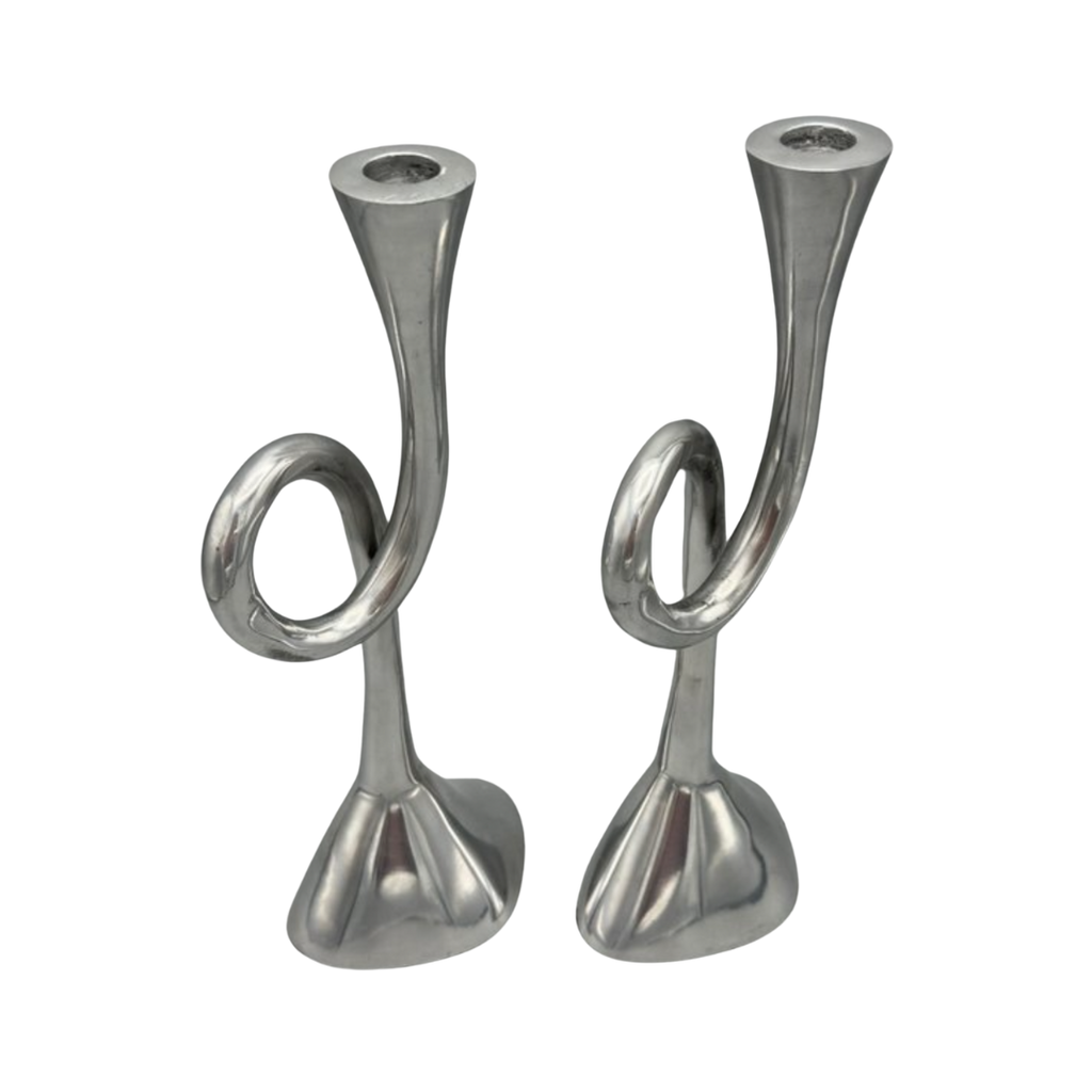 Vintage aluminium spiraal kandelaar - set van 2