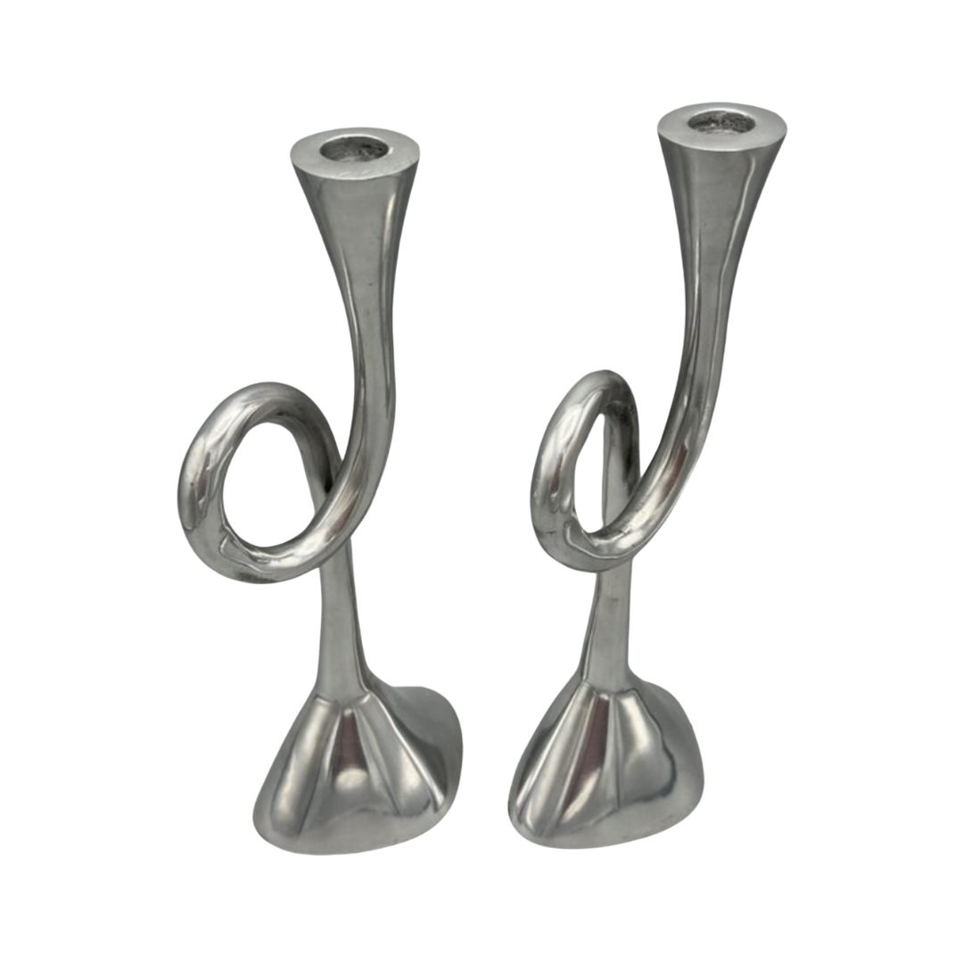 SPIRAAL KAARSHOUDER | SET VAN 2 | ALUMINIUM | ZILVER | VINTAGE