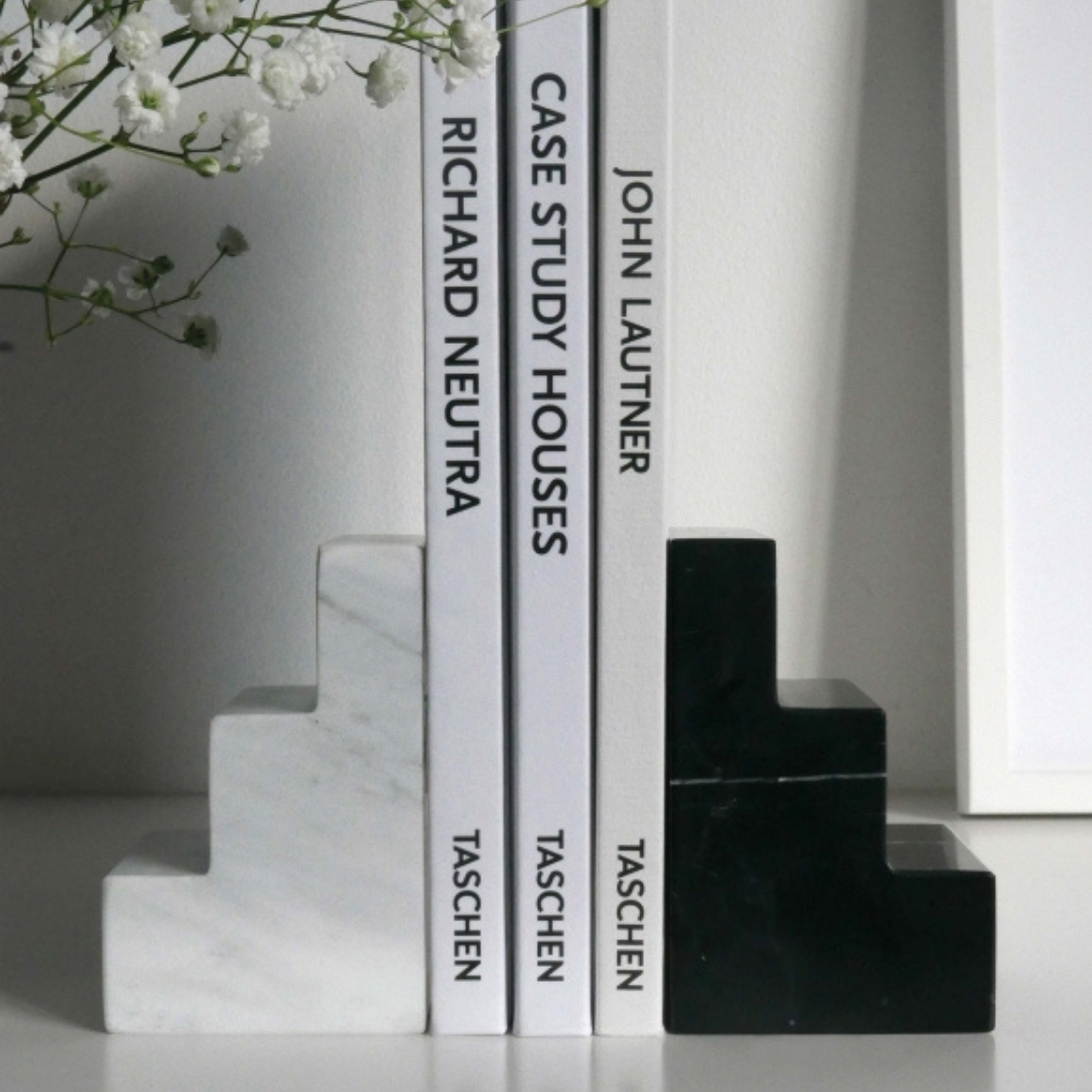 Printworks Stair Cube set van 2 boekensteunen van natuursteen zwart en wit marmer