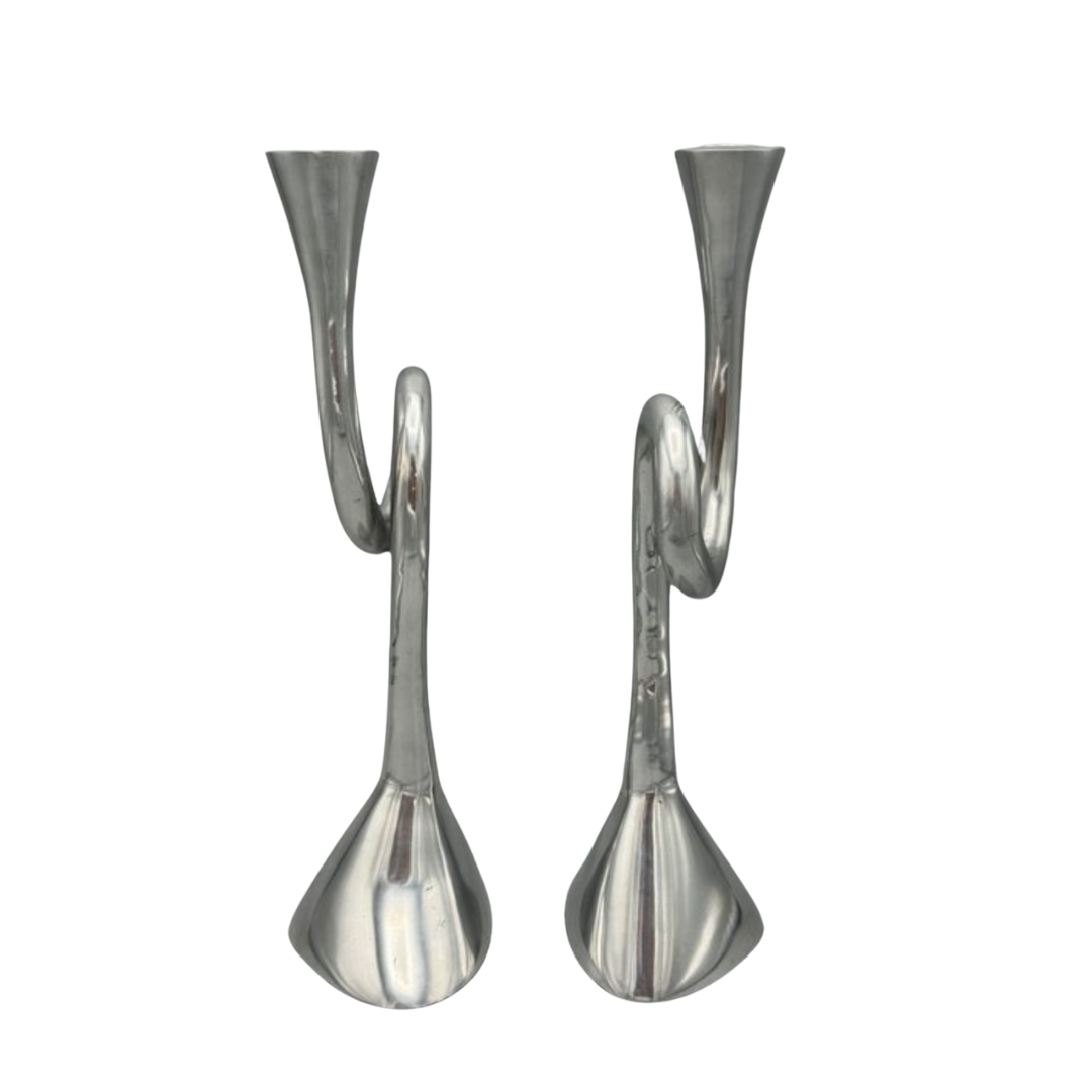 SPIRAAL KAARSHOUDER | SET VAN 2 | ALUMINIUM | ZILVER | VINTAGE