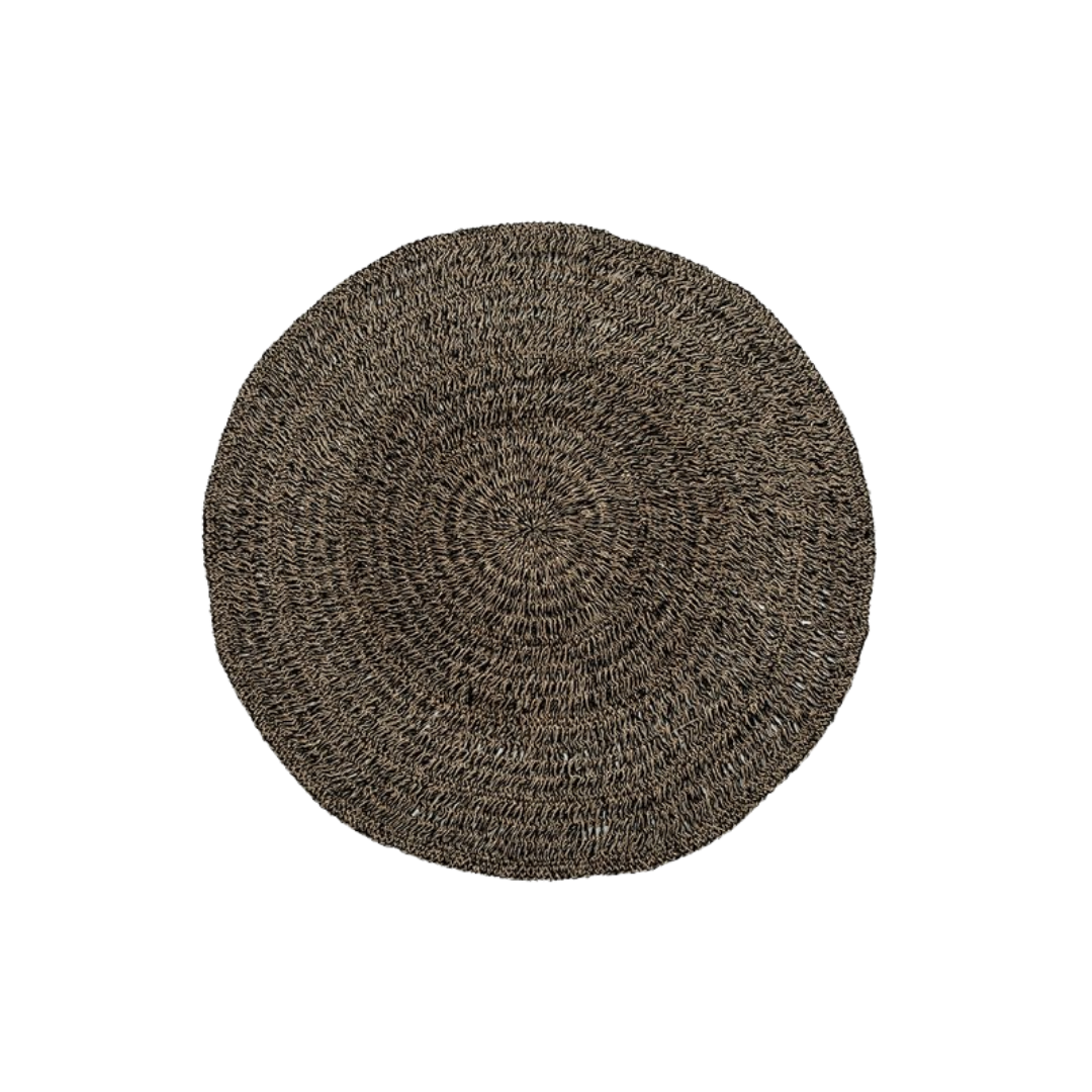 ROND TAPIJT | ZEEGRAS | NATUREL | ZWART