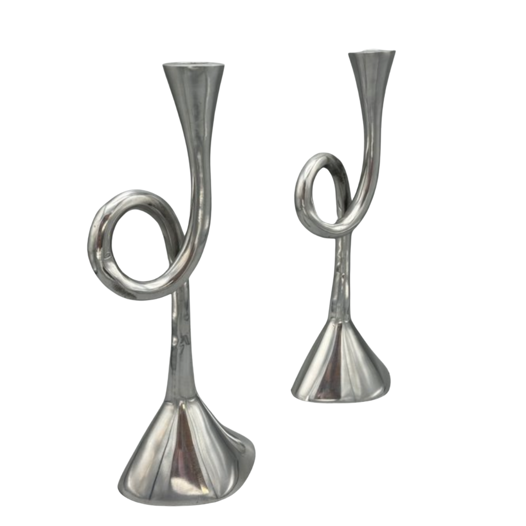 SPIRAAL KAARSHOUDER | SET VAN 2 | ALUMINIUM | ZILVER | VINTAGE