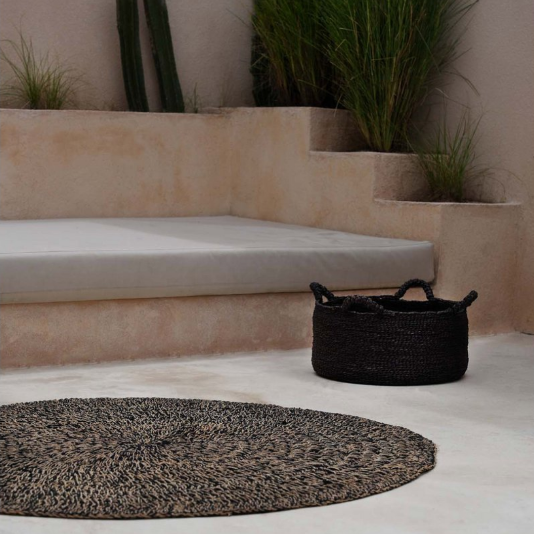 ROND TAPIJT | ZEEGRAS | NATUREL | ZWART