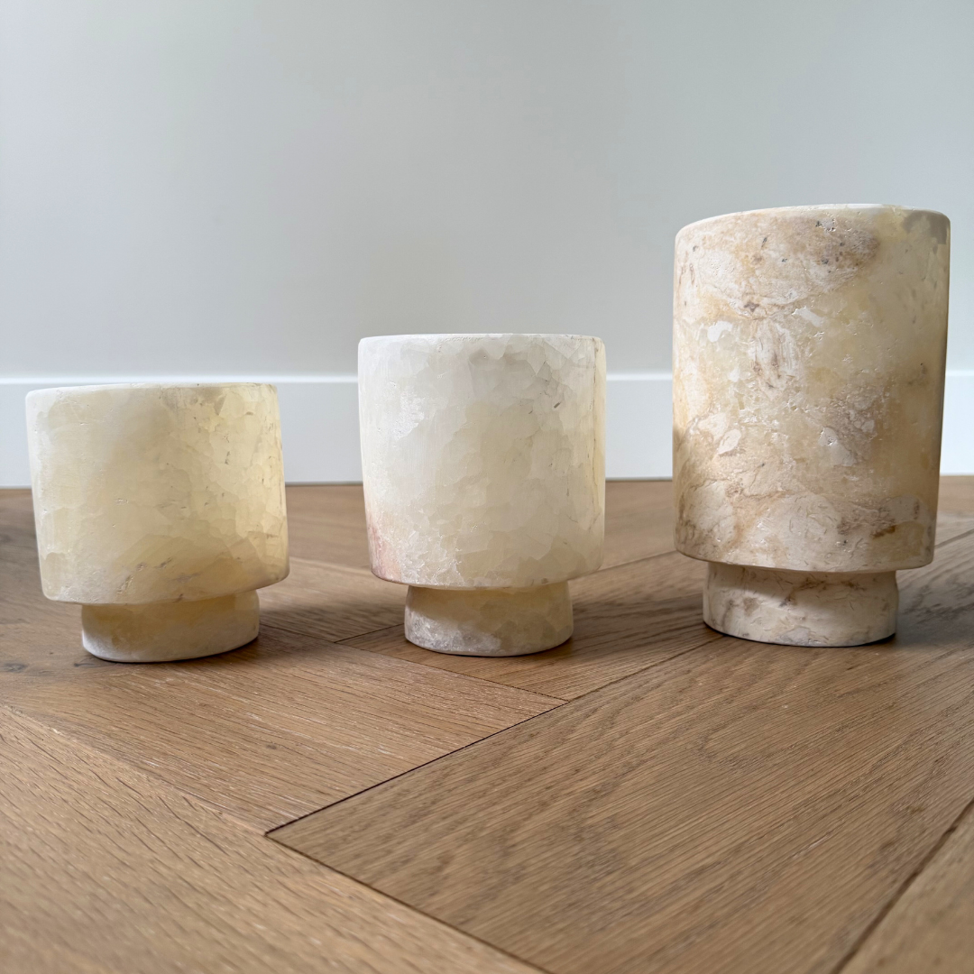 Stijlvolle alabaster waxinelichthouder Coupe voor luxe interieur - 3 verschillende maten