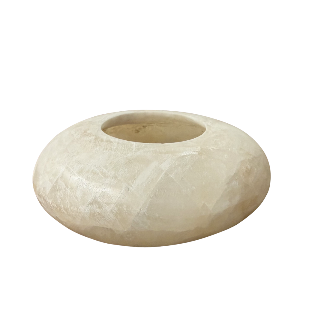 Alabaster Pebble waxinelichthouder wit maat M