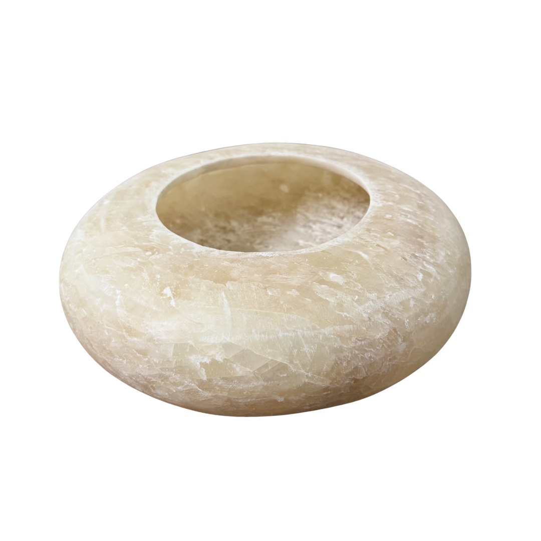 Alabaster Pebble waxinelichthouder wit maat L