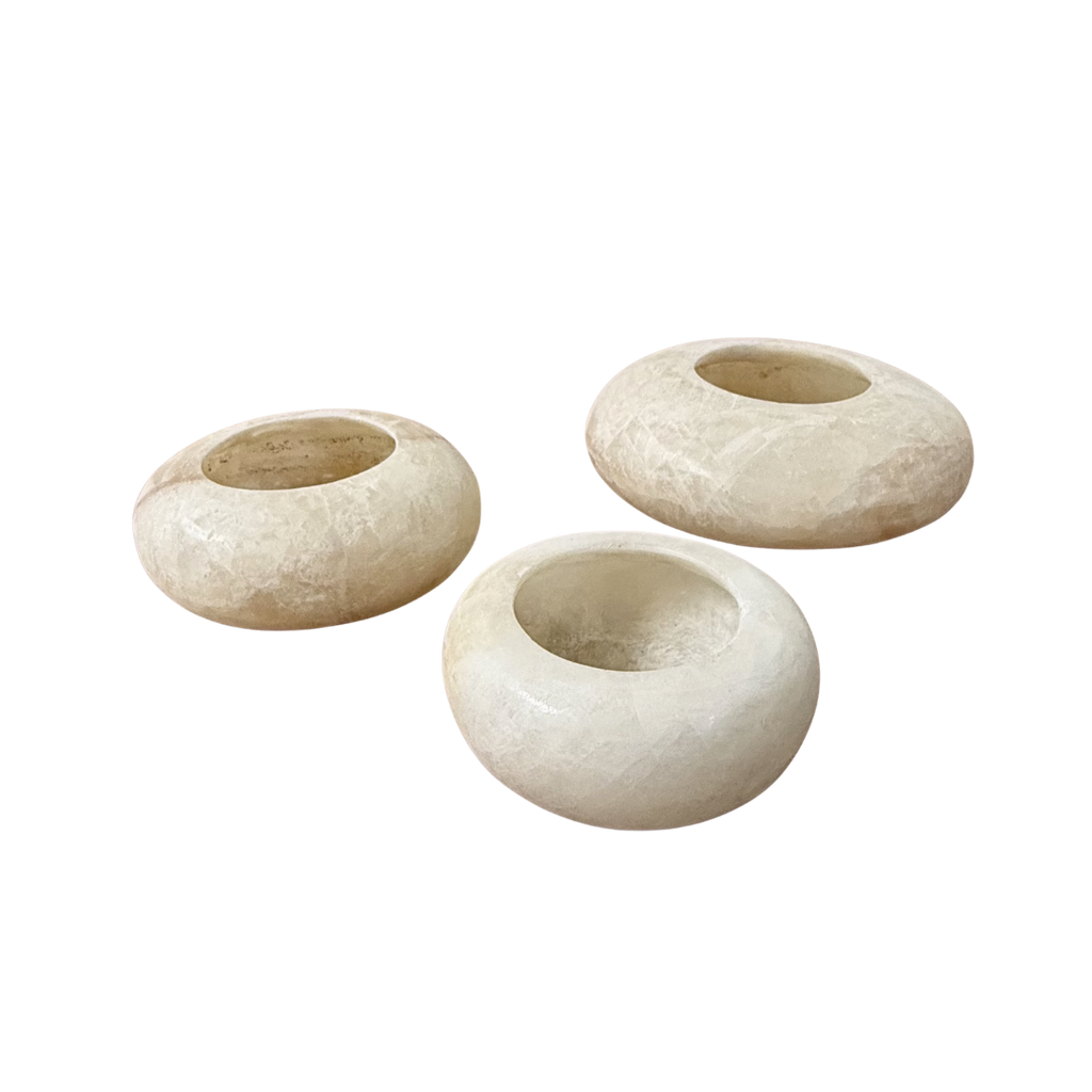 Set natuursteen kaarsenhouders Pebble van hoogwaardig alabaster