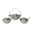 Vintage Blomus Asia Theeset bestaande uit een RVS theepot, suikerpot en melkkan 