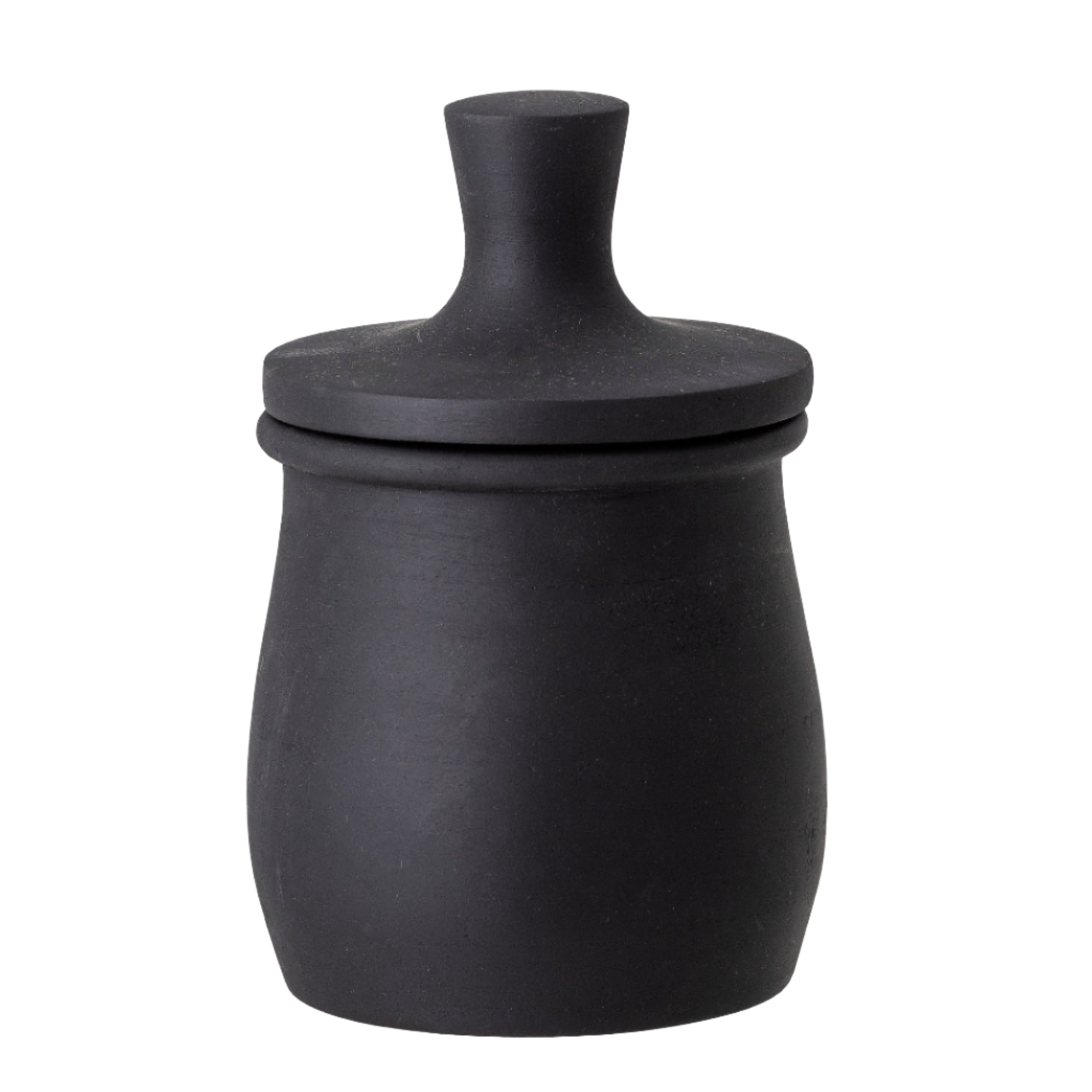 Bloomingville Eike pot met deksel van zwart gelakt mango hout met transparante achtergrond
