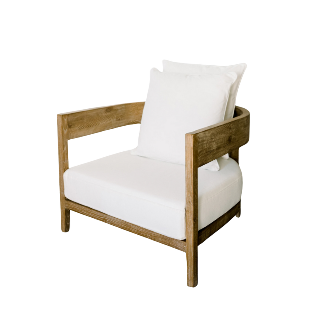 Leeff Fauteuil Juul Eiken houten stoel met witte canvas bekleding