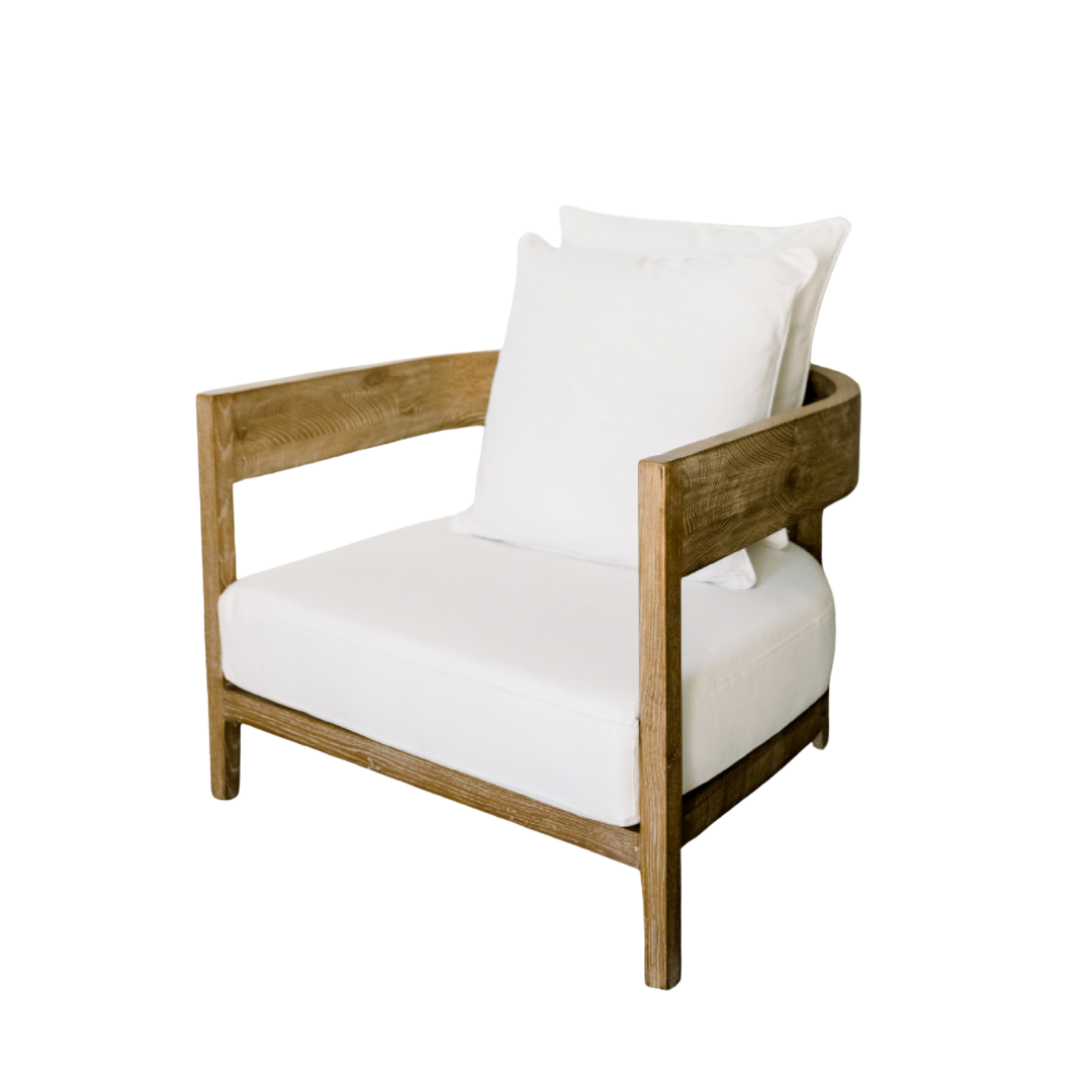 Leeff Fauteuil Juul Eiken houten stoel met witte canvas bekleding