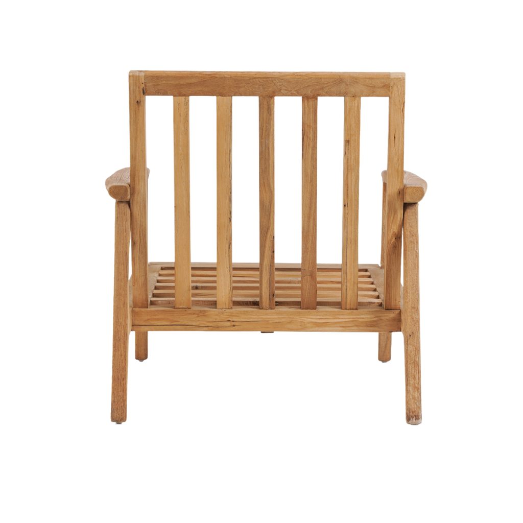 Achteraanzicht van het houten frame van de Gilimanuk eenzitter van Bazar Bizar 