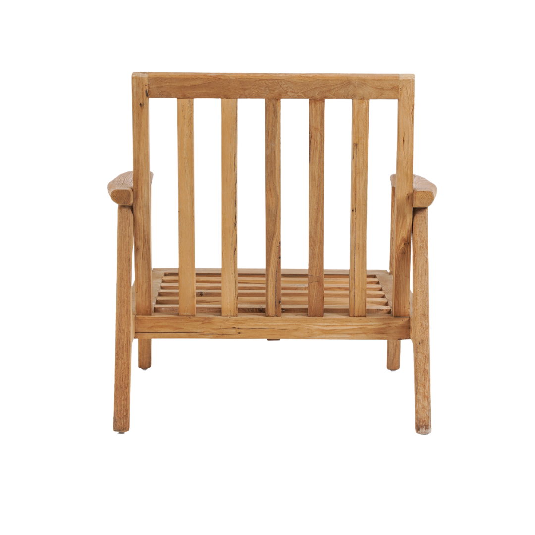Achteraanzicht van het houten frame van de Gilimanuk eenzitter van Bazar Bizar 