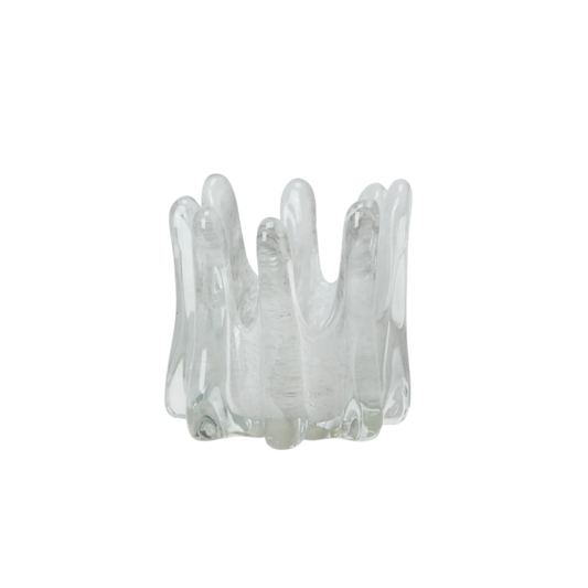 Helix kaarshouder – mondgeblazen glas met unieke, onregelmatige vorm in een lichtgrijze tint
