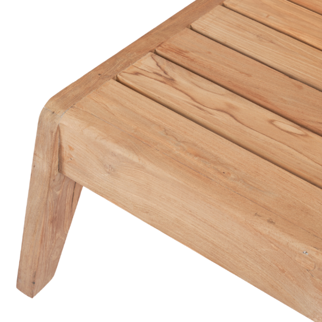Detailfoto van de teak houten structuur en afwerking van de Lazy Tweezitter
