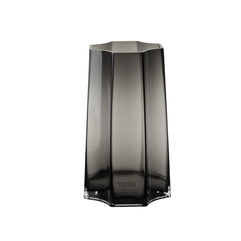 Diepgrijze transparant glazen Lenox vaas van 30 cm hoog