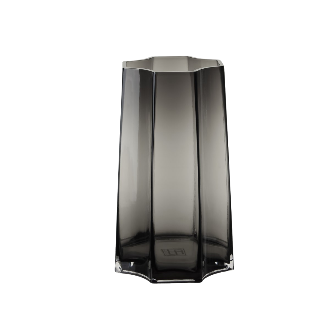 Diepgrijze transparant glazen Lenox vaas van 30 cm hoog